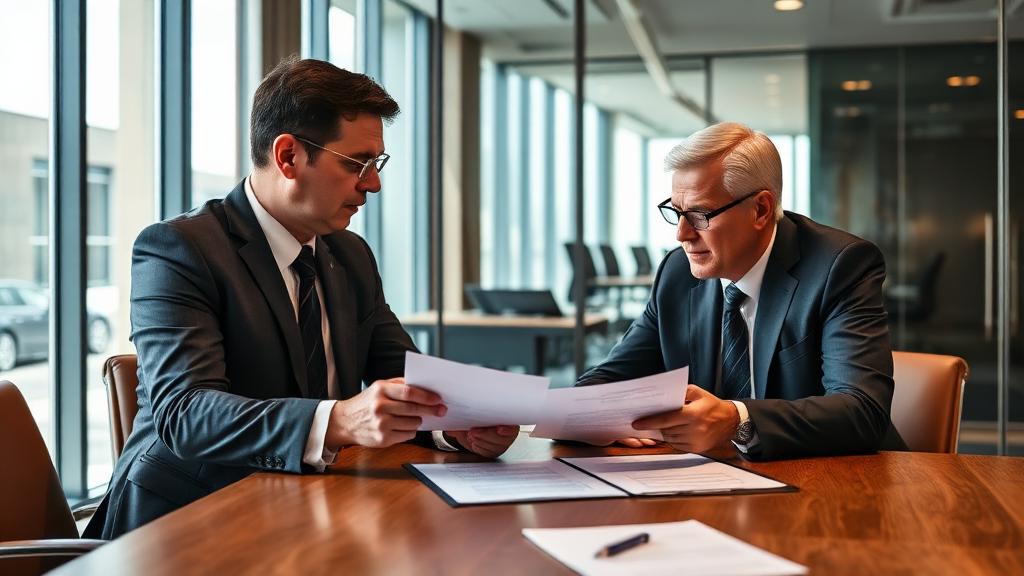 Tenant and commercial real estate agent reviewing lease agreement — services agents provide to tenants